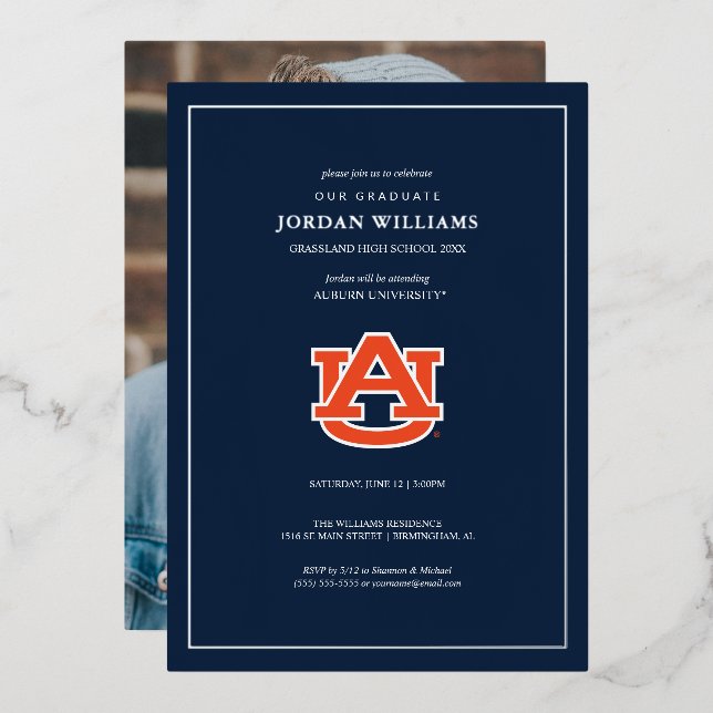 Auburn University Abschluss - Auburn Tigers Folieneinladung (Vorderseite/Rückseite)