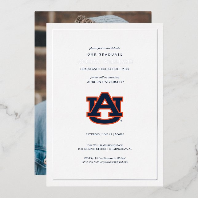 Auburn University Abschluss | Auburn Tigers Folieneinladung (Vorderseite/Rückseite)