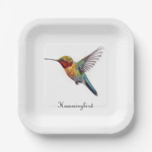 Auch der farbenfrohe, fliegende Kolibris Pappteller