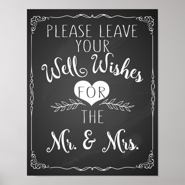 auch wünscht chalkboard Hochzeitszeichen poster (Vorne)
