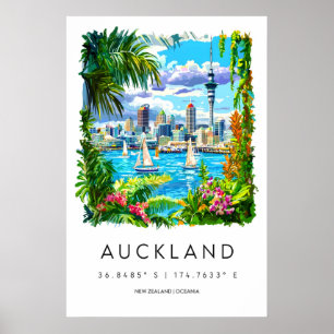Auckland Aquarell Vintage Poster Ski National