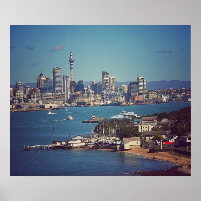 Auckland City CBD über den Waitemata Hafen Poster (Vorne)