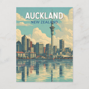 Auckland Neuseeland Illustration Reise Kunst Retro Postkarte