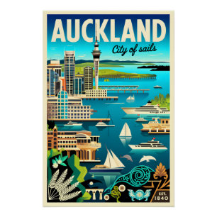 Auckland Neuseeland Retro-Reiseposter-Kunst Poster