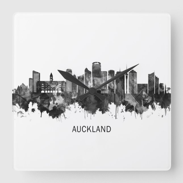 Auckland Neuseeland Skyline BW Quadratische Wanduhr (Vorderseite)