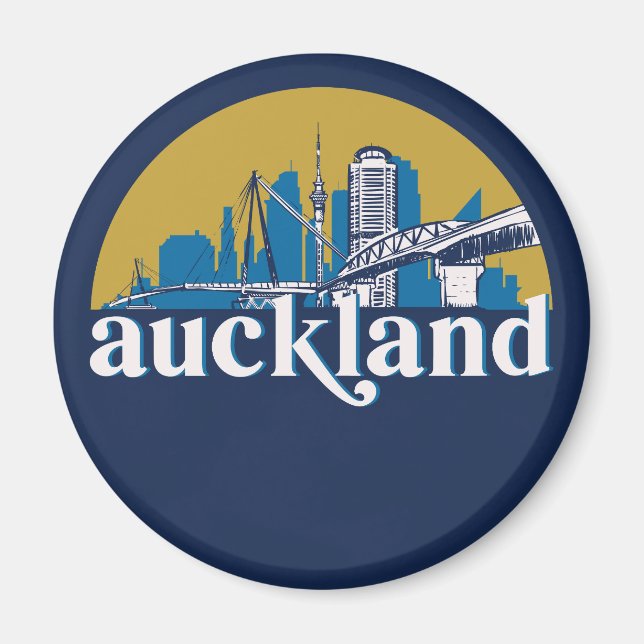 Auckland Neuseeland Vintag City Skyline Magnet (Vorne)
