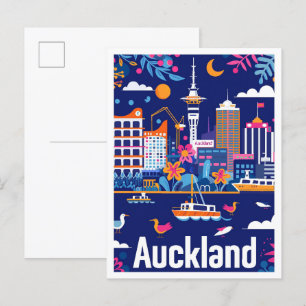 Auckland Neuseeland Vintage-Reiseillustration Postkarte