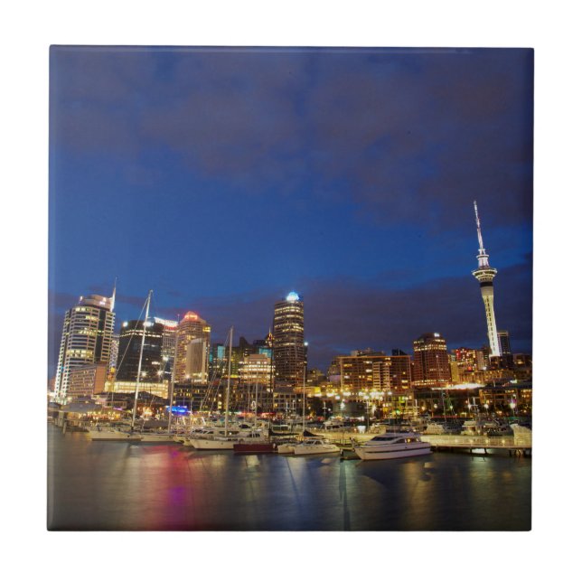 Auckland Night Skyline Fliese (Vorderseite)