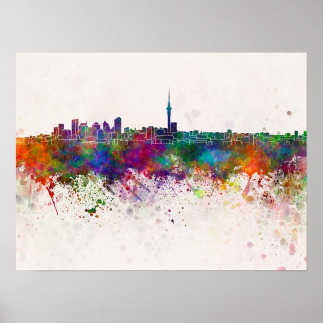 Auckland Skyline im Aquarellbild Poster (Vorne)
