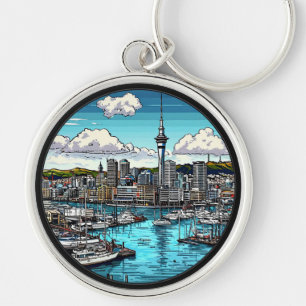 Auckland Skyline mit Hafen und Yachten Schlüsselanhänger