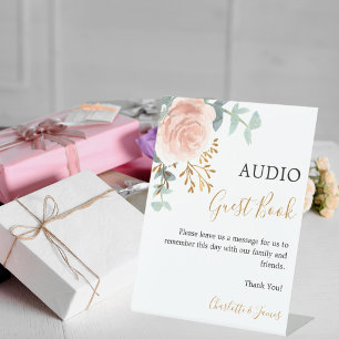 Audio-Gästebuch-Schild Roségold Grün Hochzeit Sockelschild