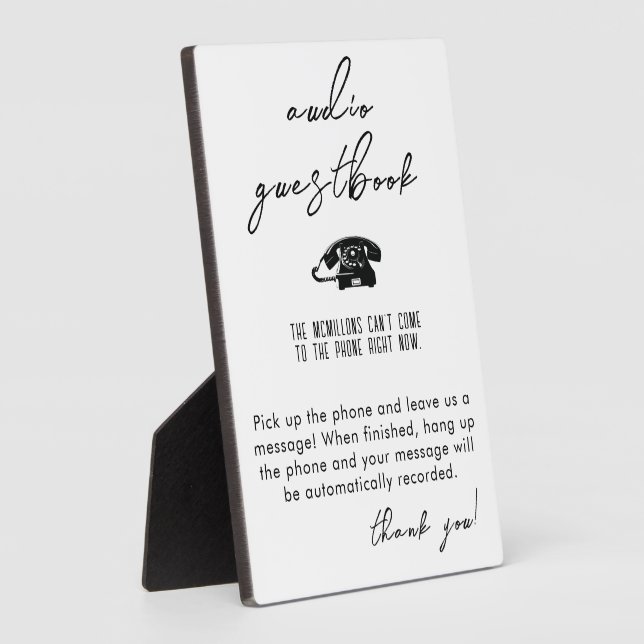 Audio Guestbook Rotary Phone Wedding Sign Fotoplatte (Seite)