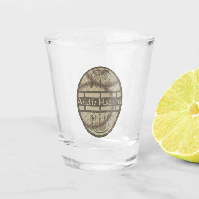 Audiogefahr Schnapsglas (Vorderseite)