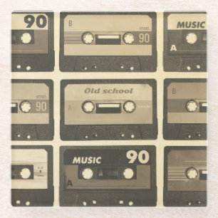 Audiokassette, Retro Poster Angesagt-Hop. Glasuntersetzer