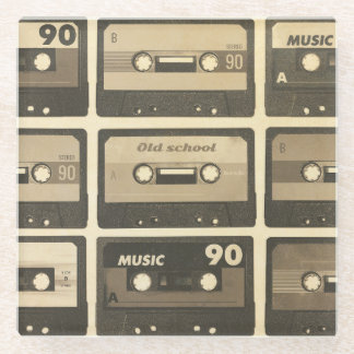 Audiokassette, Retro Poster Angesagt-Hop. Glasuntersetzer