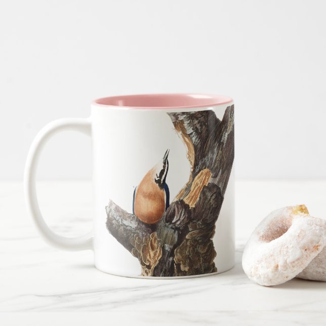 Audobon Red Breasted Nuthatch Zweifarbige Tasse (Mit Donut)