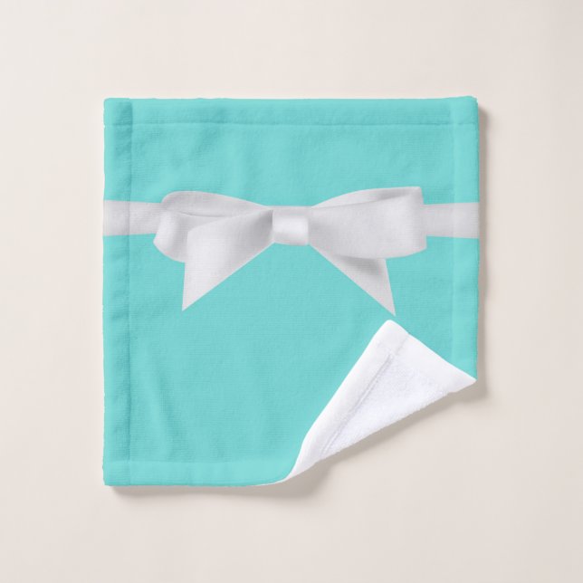 Audrey Aquamarin White Bow Modern Glam Badhandtuch Set (Waschlappen)