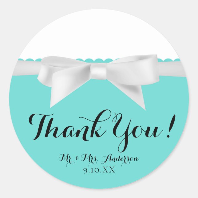 Audrey Aquamarin White Bow Modern Glam Sweet 16 Pa Runder Aufkleber (Vorderseite)
