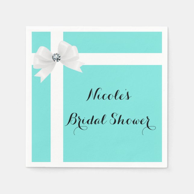 Audrey Blue & White Elegant Glam Diamond Bow Chic Serviette (Vorderseite)