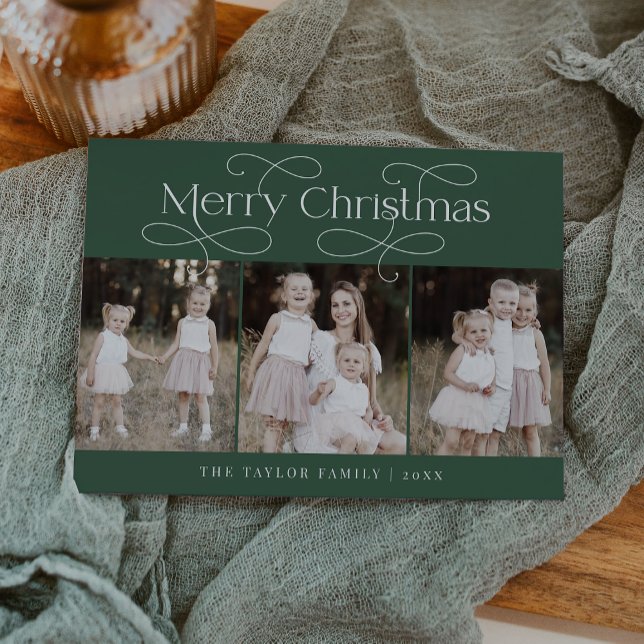 AUDREY Green Modern Family Foto Weihnachten (AUDREY Green Modern Family Photo Vintage Christmas Holiday Card)
