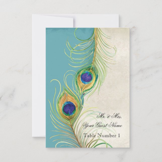 Audrey Jeanne Peacock Feather Aqua Damask Einladun Einladung (Vorderseite)