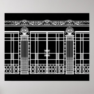 AUDREYS ART DECO-EISENARBEITEN: WEISS AUF SCHWARZ POSTER