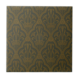 Audsley Vintage Gold Lilie Crown Green Damast Kuns Fliese