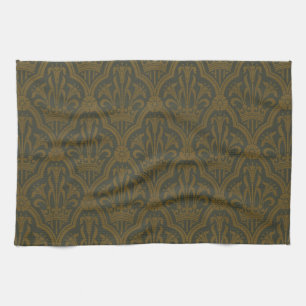Audsley Vintage Gold Lilie Crown Green Damast Kuns Geschirrtuch