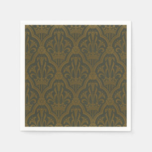 Audsley Vintage Gold Lilie Crown Green Damast Kuns Serviette
