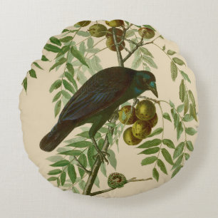 Audubon American Crow Black Bird Rundes Kissen