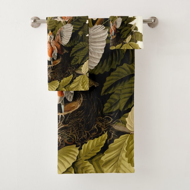 Audubon American Robin Wildlife Bird Illustration Badhandtuch Set (Insitu)