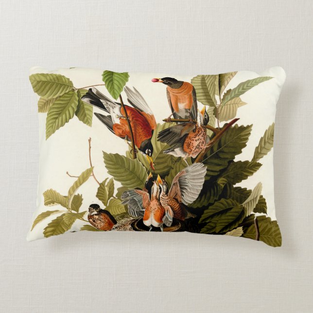 Audubon American Robin Wildlife Bird Illustration Dekokissen (Rückseite)