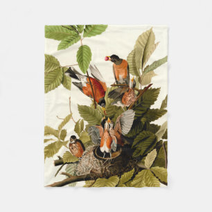 Audubon American Robin Wildlife Bird Illustration Fleecedecke