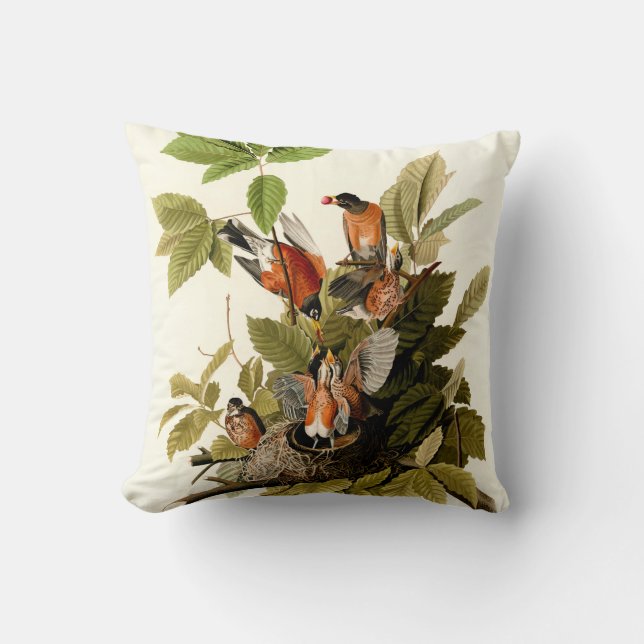 Audubon American Robin Wildlife Bird Illustration Kissen (Vorderseite)