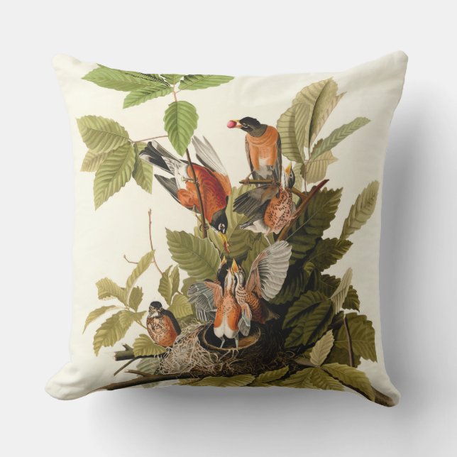 Audubon American Robin Wildlife Bird Illustration Kissen (Vorderseite)