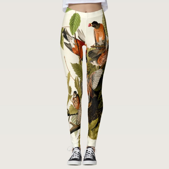 Audubon American Robin Wildlife Bird Illustration Leggings (Vorderseite)