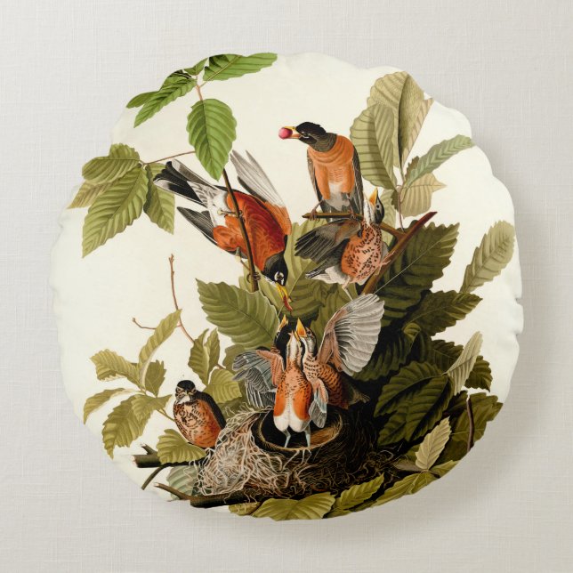 Audubon American Robin Wildlife Bird Illustration Rundes Kissen (Vorderseite)