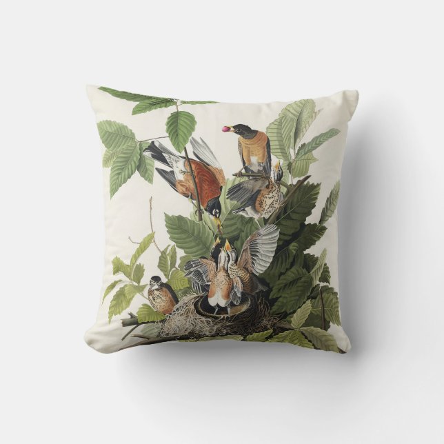 Audubon American Spring Robin Bird Illustration Kissen (Vorderseite)