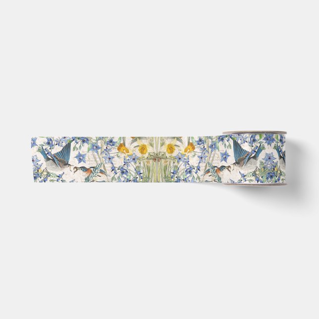Audubon blaues Vogel Starflower Blumen-Band Satinband (Vorderseite)