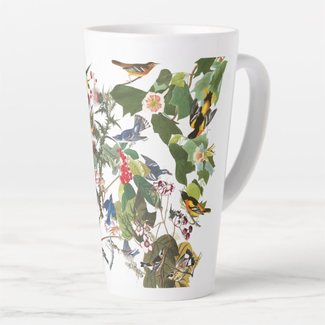 Audubon Collage of Birds Wildlife Floral Latte Tas Milchtasse (Rechte Ecke)