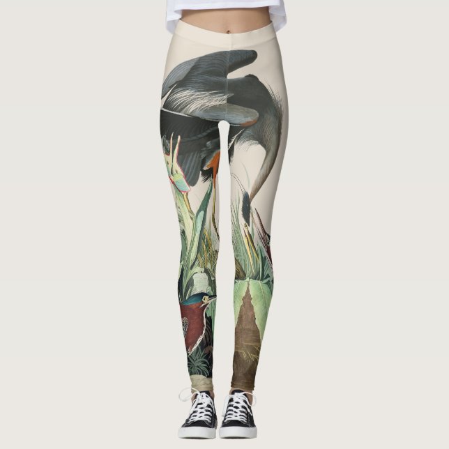 Audubon Drossel-Reiher-Vogel ganz über Druck Leggings (Vorderseite)