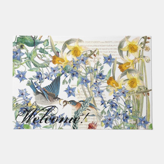 Audubon Drossel-Vogel-Blumen-willkommene Fußmatte (Vorderseite)