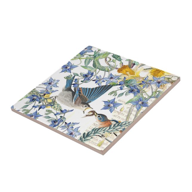 Audubon Drossel-Vogel-Narzissen-Blumen-Fliese Fliese (Seite)