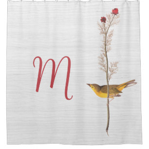 Audubon-Gelbvogel auf Blume mit Monogramm Duschvorhang