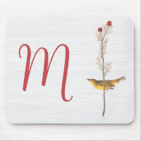 Audubon-Gelbvogel auf Blume mit Monogramm