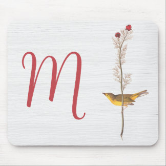 Audubon-Gelbvogel auf Blume mit Monogramm Mousepad