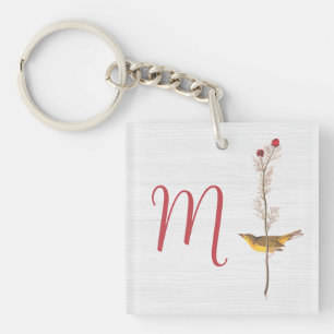 Audubon-Gelbvogel auf Blume mit Monogramm Schlüsselanhänger