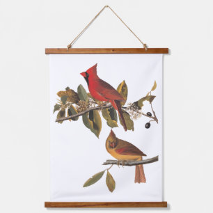 Audubon Kardinalpaar im wilden Mandelbaum Wandteppich Mit Holzrahmen