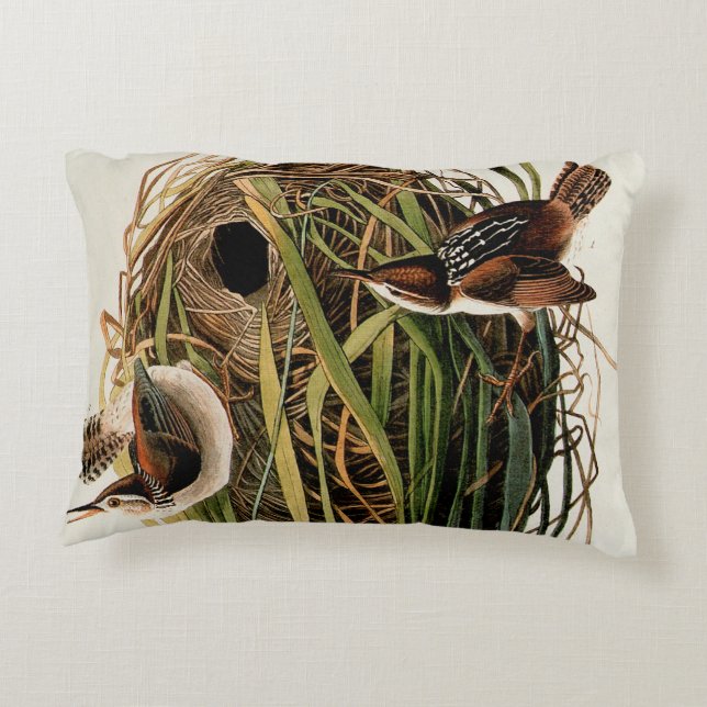 Audubon Marsh Wren Bird Art Dekokissen (Rückseite)