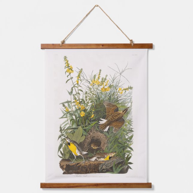 Audubon Meadowlark Botanische Print Wandteppich Mit Holzrahmen (Vorderseite)